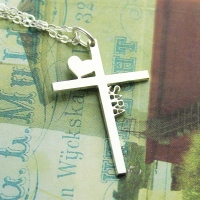 Personalized Silver Cross Name Necklace with Heart