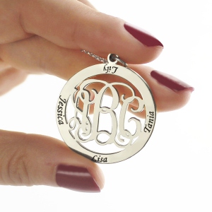 Customized Circle Family Monogram 4 Names Necklace Sterling Silver