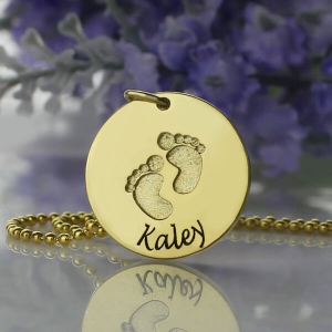 Personalized Baby Footprints Name Necklace 18k Gold Plated
