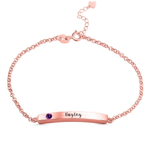 Bracciale con nome personalizzato con pietra a forma di nascita su 4 lati in oro rosa