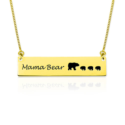 Custom Mama Bear Bar Necklace In Gold Plated