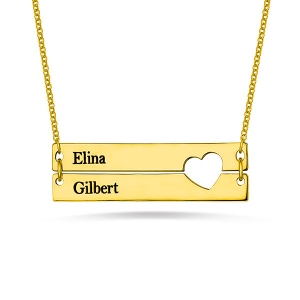 Engravable Double Bar Necklace with Heart Cutout In Gold