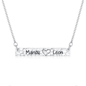 Customized Hammered Name Bar Necklace Sterling Silver