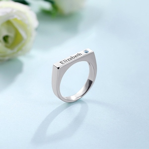 Engraved Bar Ring With Birthstone Sterling Silver