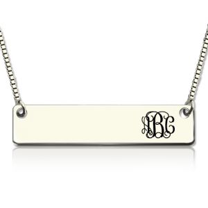 Fashionable Sterling Silver Engraved Monogram Initial Bar Necklace