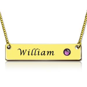 Colar Name Bar com Birthstone banhado a ouro 18K