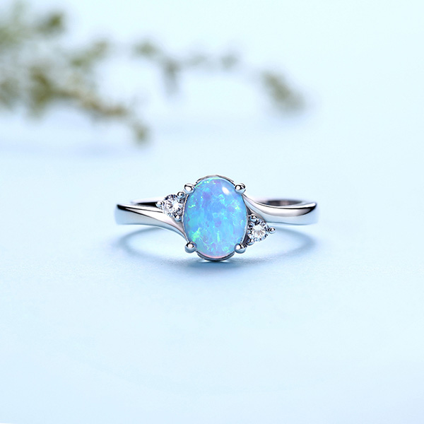 Engraved Sterling Silver Blue Opal Ring