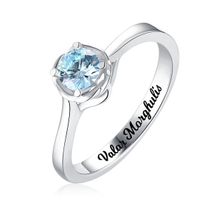 Engraved Solitaire Birthstone Ring In Silver