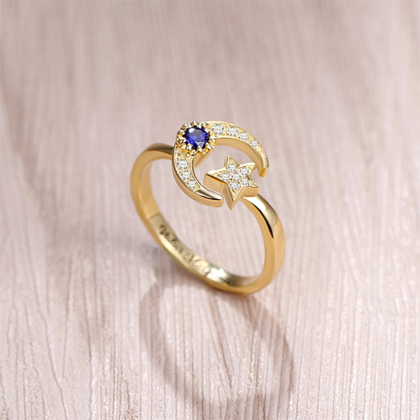 Custom Engraved Moon And Star Birthstone Ring Gold Plated - GetNameNecklace
