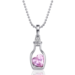 Customized Heart Birthstone and Drift Bottle Silver Necklace