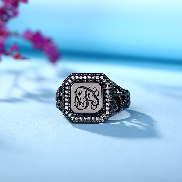 cz monogram ring