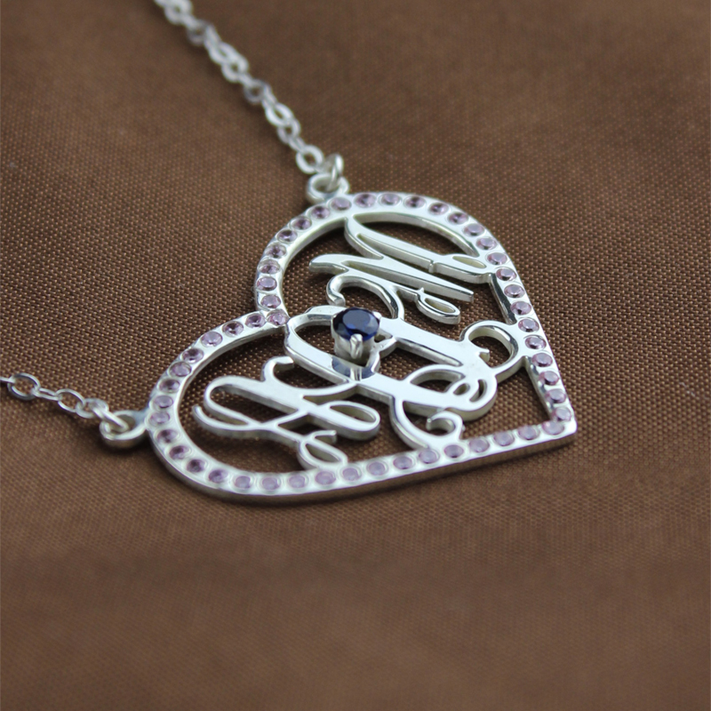 Sweet 16 Gift: Heart Birthstone Monogram Necklace - GetNameNecklace