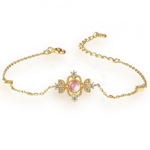 Rhinestone Inlaid S925 Women Bracelet 7.5" Chain