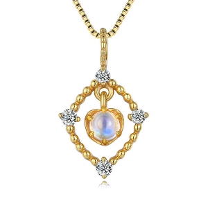 Collier Naturelle Pierre de Lune Bleu-Plaqué Or 18ct