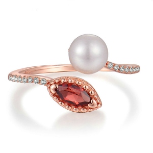 2018 Christmas Day Gift Natural White Pearl & Red Garnet Ring In Rose Gold