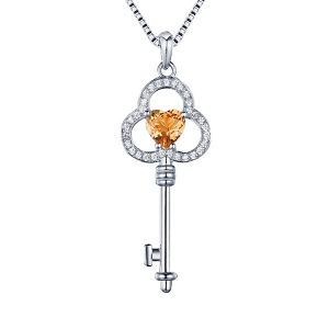 Typical Key Necklace With Heart Natural Topaz