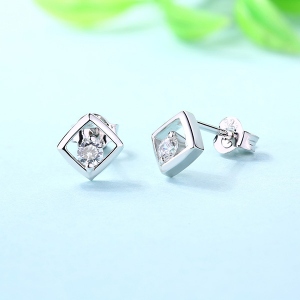 Personalized Gemstone Square Earrings In Sterling Silver
