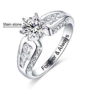 Engraved Round Gemstone Promise Ring In Silver