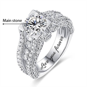 Engraved Gemstone Exclusive Bridal Ring In Silver