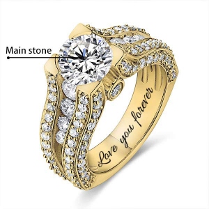 10k/14k Engraved Gemstone Exclusive Bridal Ring