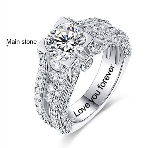 Engraved Gemstone Exclusive Bridal Ring In Silver
