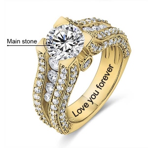 Engraved Gemstone Exclusive Bridal Ring In Gold