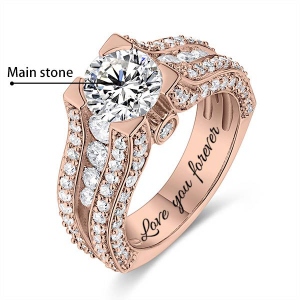 Engraved Gemstone Exclusive Bridal Ring In Rose Gold