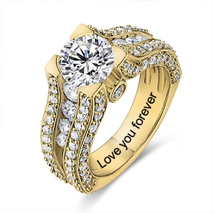 Engraved Gemstone Exclusive Bridal Ring In Gold