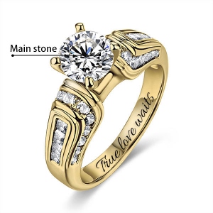 10k/14k Engraved Round Gemstone Wedding Ring