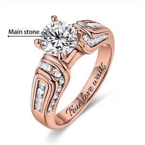 Engraved Round Gemstone Wedding Ring In Rose Gold