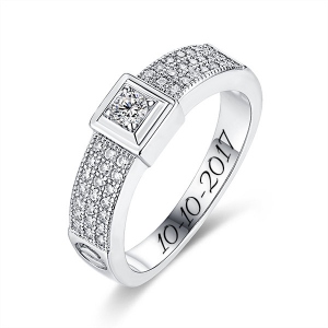 Engraved Gemstone Classic Wedding Ring In Silver