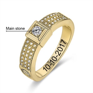Engraved Gemstone Classic Engagement Ring In Gold
