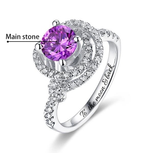 Women's Engraved Gemstone Engagement Ring In Silver