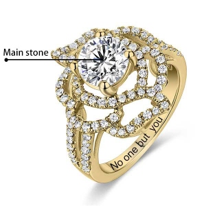 Engraved Gemstone Floral Wedding Ring In Gold