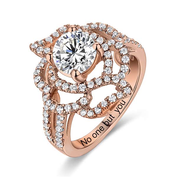 Engraved Gemstone Floral Wedding Ring In Rose Gold