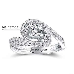 Engraved Round Gemstone Swirl Promise Ring In Silver