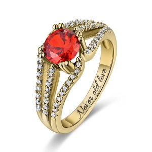 Engraved Halo Gemstone Bridal Ring For Special Her In Gold