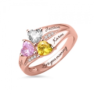 Personalized Triple Birthstones Mother Ring In Rose Gold