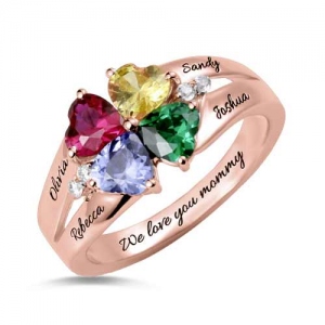 Custom Four Heart Birthstone Ring In Rose Gold