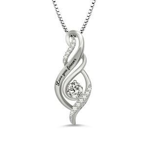 Personalized Birthstone Accent Twist Flame Pendant Birthday Necklace In Sterling Silver