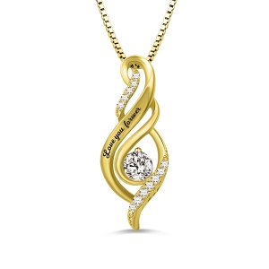 Personalized Birthstone Accent Twist Flame Pendant Necklace In Gold Plated