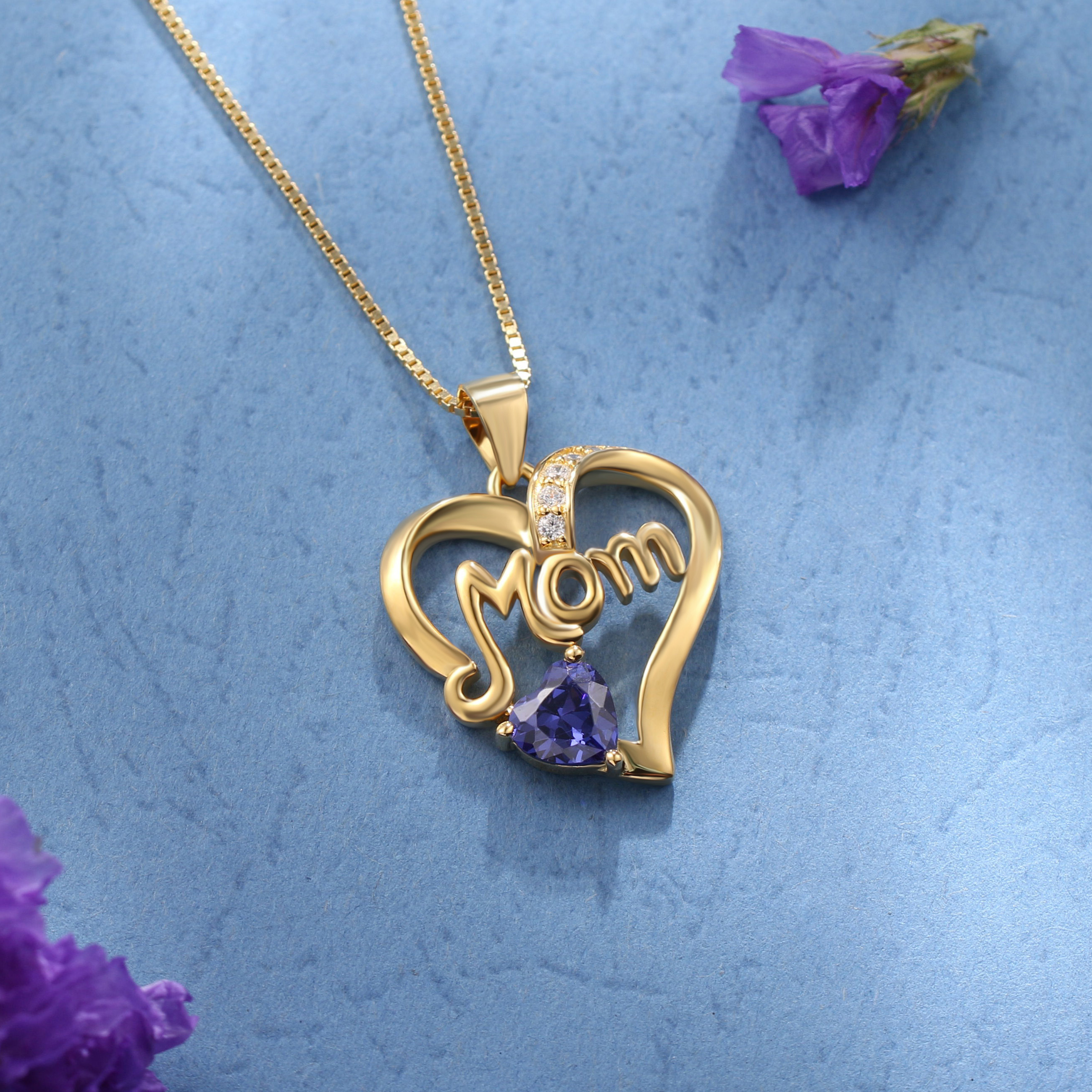 Mom Heart Necklace With Birthstone 18K Gold Plated