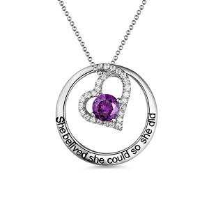 Engraved Open Heart Circle Necklace In Silver