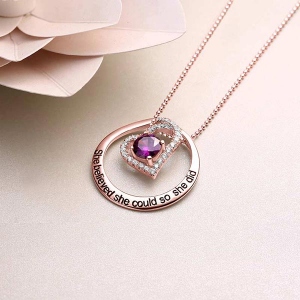 Engraved Open Heart Circle Necklace In Rose Gold