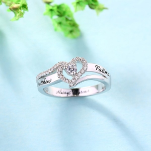 Engraved Sterling Silver Heart Shape CZ Ring