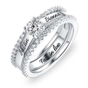 Engraved Cubic Zirconia Promise Ring Set
