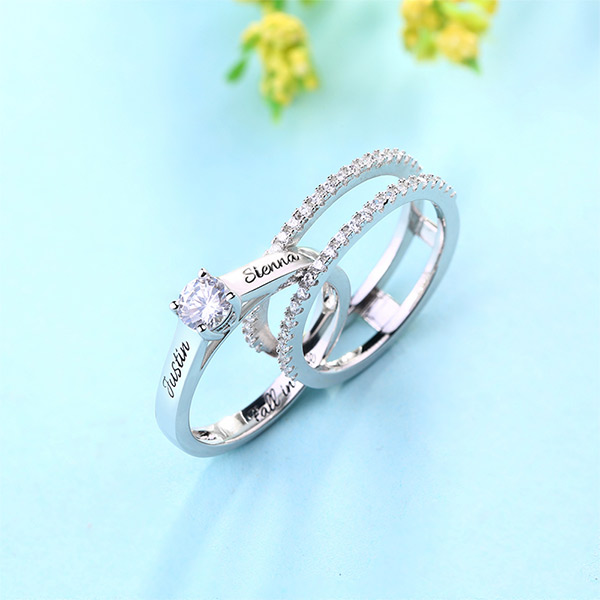 Engraved Cubic Zirconia Promise Ring Set