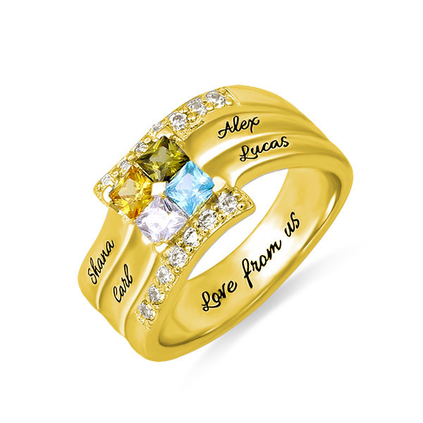 Personalized Four Square Gemstone Ring In Gold