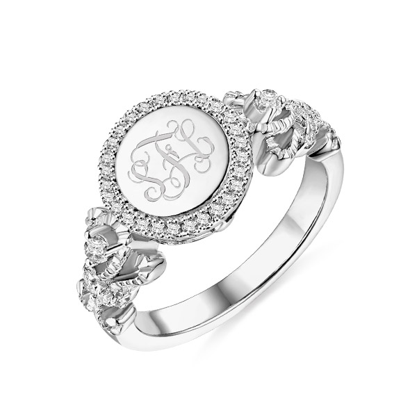 2021 Christmas Day Gift Engraved Sterling Silver Crown Monogram Ring