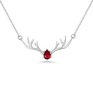 Personalized Birthstone Sterling Silver Deer Antler Necklace